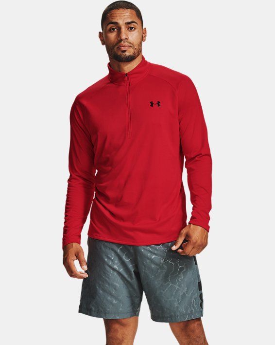 Herren UA Tech™ Shirt mit ½-Zip, langärmlig, Red, pdpMainDesktop image number 0